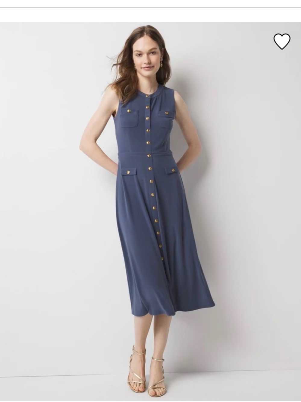 WHBM Sleeveless Matte Jersey Crest Button-Front Midi Dress True Indigo 6